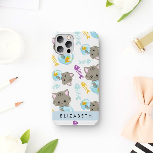 猫の模様、かわいい猫、子猫、あなたの名前 iPhone 16ケース