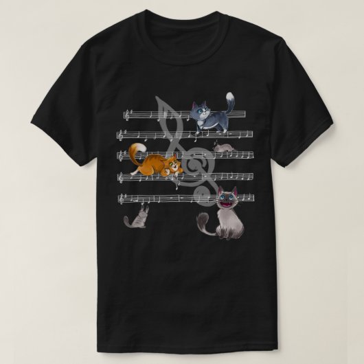 猫の歌子猫遊と音符 Tシャツ (デザイン正面)