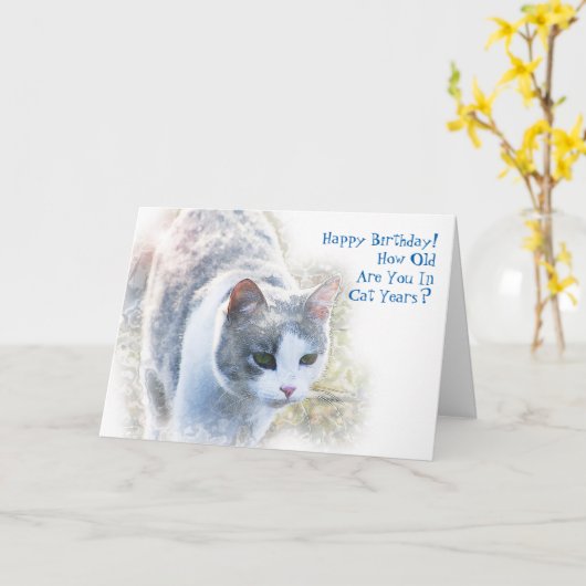 猫の歳の誕生日 カード (黄色い花)