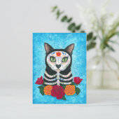 猫の死んだ日の砂糖スカル猫アートポストカード ポストカード (スタンド正面)