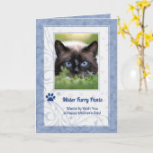 猫の母の日からPeriwinkle Blue写真 カード (黄色い花)