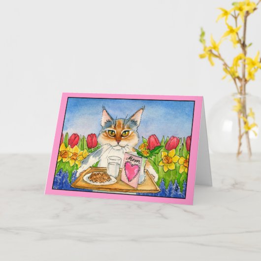 猫の母の日の挨拶状 カード (黄色い花)