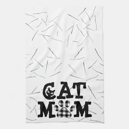 猫の母の猫の毛の絵柄 キッチンタオル (縦)
