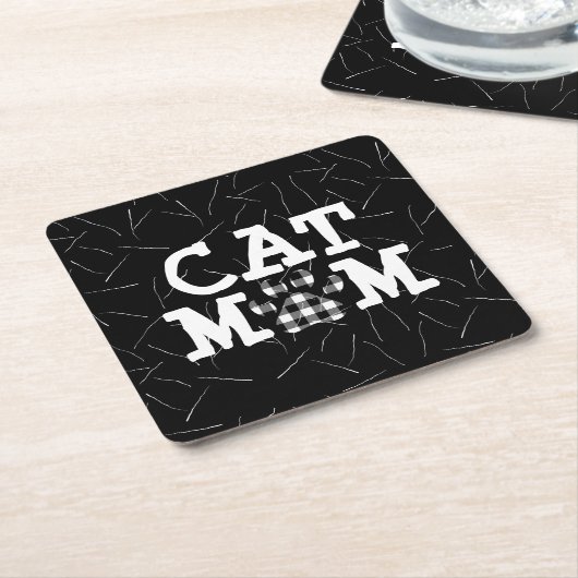 猫の母の猫の毛の絵柄 スクエアペーパーコースター (アングル)