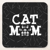 猫の母の猫の毛の絵柄 スクエアペーパーコースター (正面)