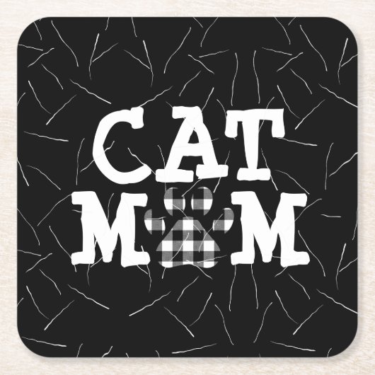 猫の母の猫の毛の絵柄 スクエアペーパーコースター (正面)