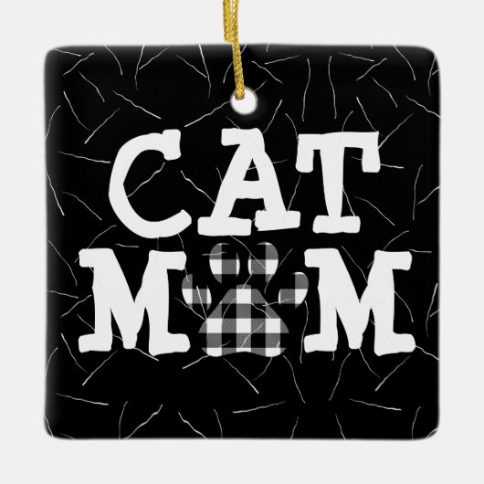 猫の母の猫の毛の絵柄 セラミックオーナメント (正面)