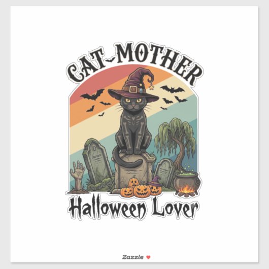 猫の母ハロウィン好き黒魔女の帽子カボチャ シール (シート)