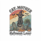 猫の母ハロウィン好き黒魔女の帽子カボチャ シール (正面)