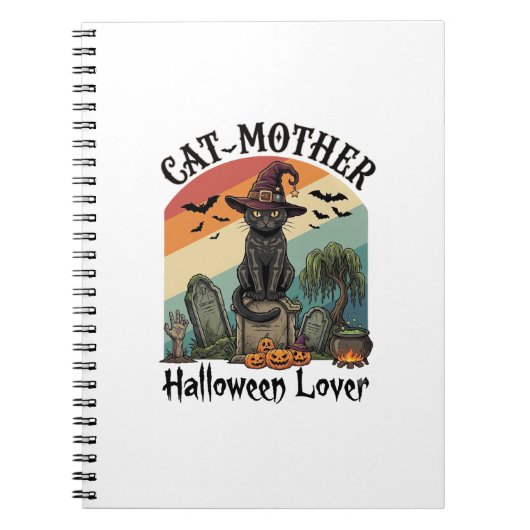 猫の母ハロウィン好き黒魔女帽子カボチャ ノートブック (正面)