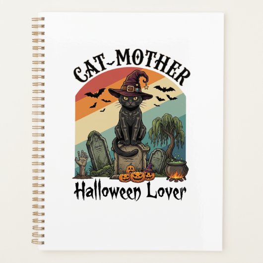 猫の母ハロウィン好き黒魔女帽子カボチャ プランナー手帳 (正面)