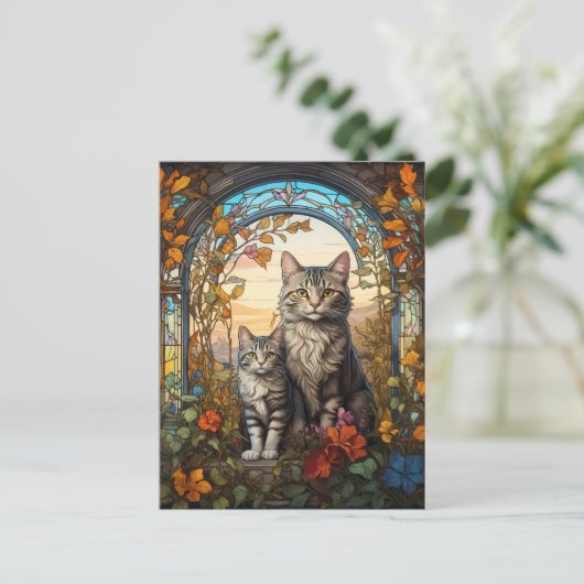 猫の母子 ポストカード (スタンド正面)