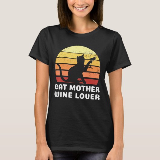 猫の母 ワイン ヴィノ 猫の飼い主 母 ママ Tシャツ (正面)