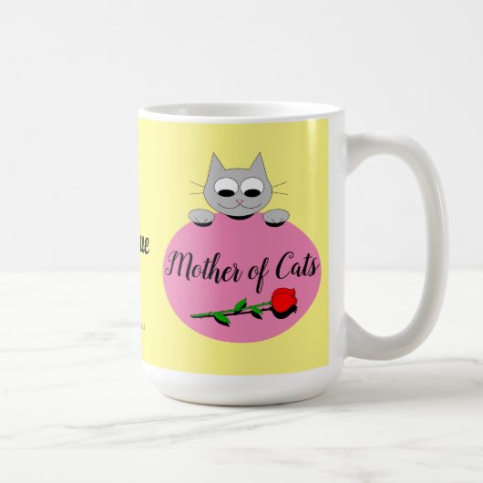 猫の母 可愛いグレー猫と赤いバラ コーヒーマグカップ (右)