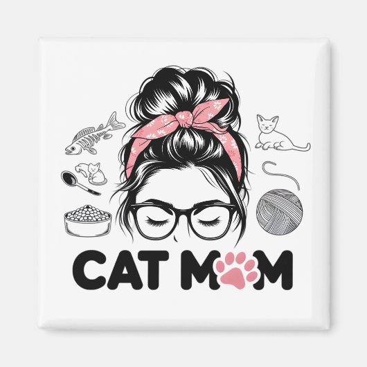 "猫の母" 可愛い猫好きの女性のためのグッズ マグネット (正面)