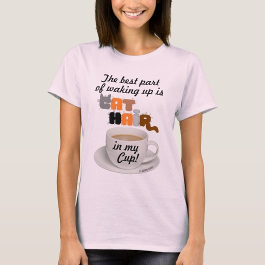猫の毛がカップに入ってる ねこ好きさんにぴったりな面白グッズ Tシャツ (正面)
