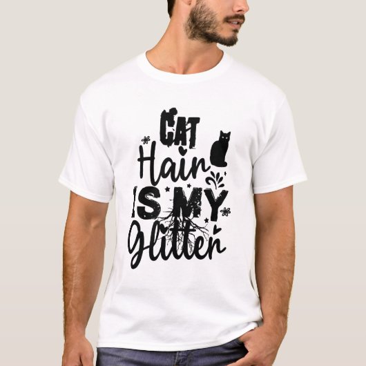 猫の毛が私のラメ – 笑える猫好き・散らかった猫 Tシャツ (正面)