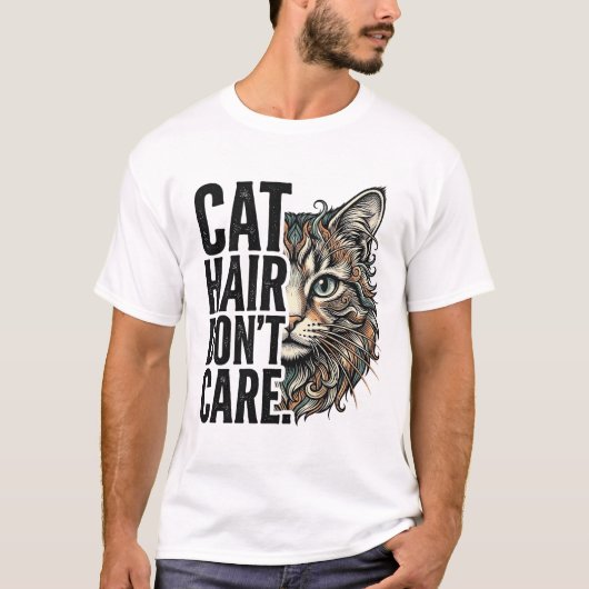 猫の毛なんて気にしないヴィンテージ風猫のTシャツデザイン Tシャツ (正面)