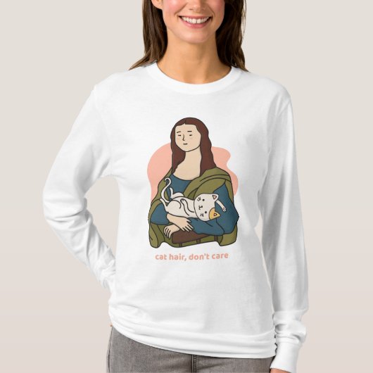 猫の毛は可愛い気にモナ・リサ Tシャツ (正面)