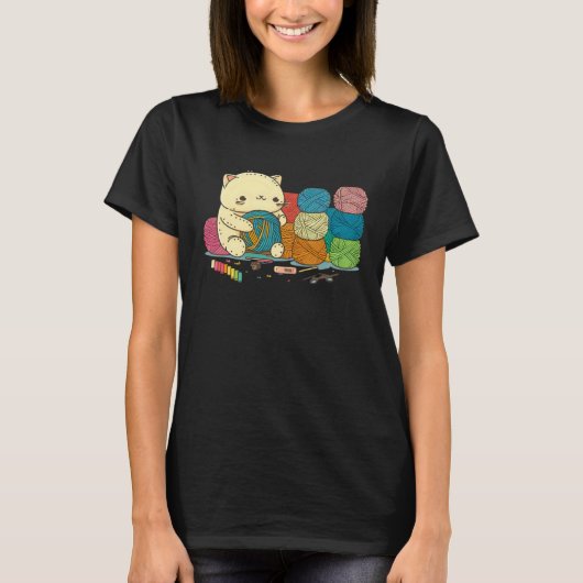 猫の毛糸の編み物 1 Tシャツ (正面)