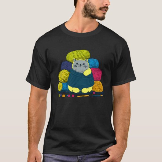 猫の毛糸の編み物 Tシャツ (正面)