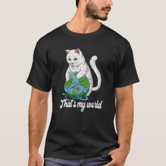 猫の毛糸玉 地球 編み物の世界 編み物愛好家向け Tシャツ