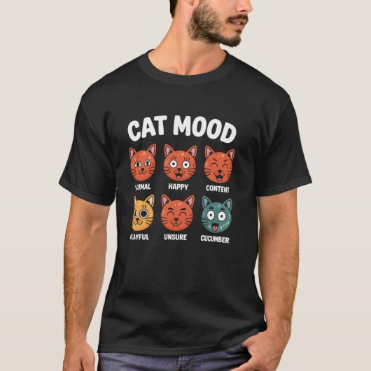 猫の気分 遊び心 普通 幸せ 満足 不確か キュウリ Tシャツ (正面)