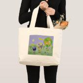 猫の気球の競争 ラージトートバッグ (正面(商品))