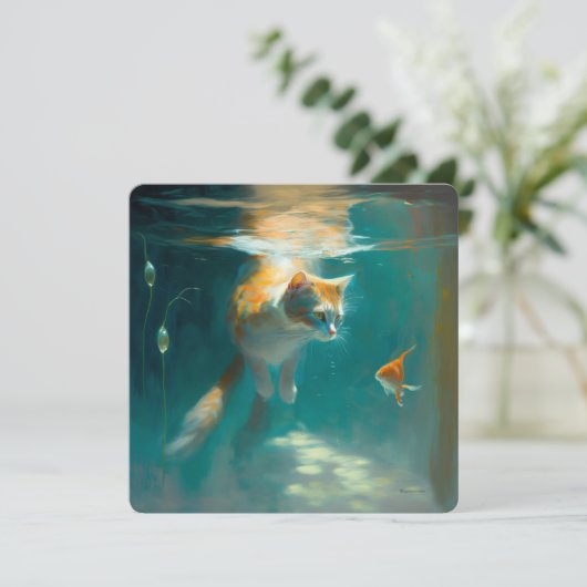 猫の水中の魚を見る – カード (スタンド正面)