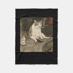 猫の水墨画アートキット 悲しい猫の喫煙 ジョークグッズ フリースブランケット
