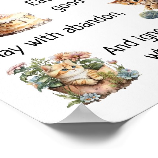 猫の水彩画の壁のように生きるつる ポスター (角)