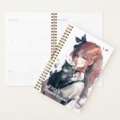 猫の水彩画を手にしたハッピーキャットデイ プランナー手帳 (ディスプレー)