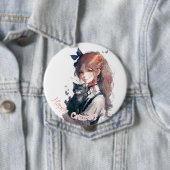 猫の水彩画を手にしたハッピーキャットデイ 缶バッジ (インサイチュ)