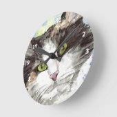 猫の水彩画ウォールクロック ラウンド壁時計 (傾斜)