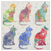 猫の水彩花の斑点 ファブリック (見本)