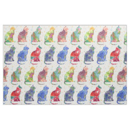 猫の水彩花の斑点 ファブリック