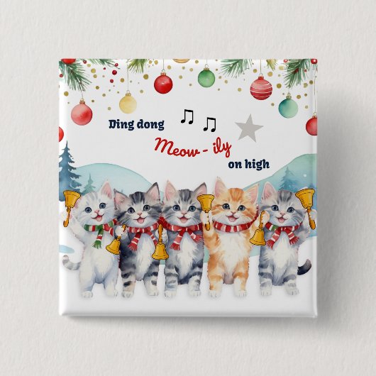 猫の水彩風カートゥーン・クリスマス・パロディ 缶バッジ (正面)