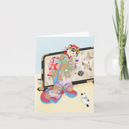 猫の浮世絵Notecard Moussartと遊ぶこと カード (正面)