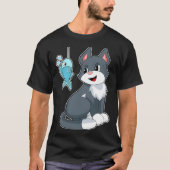 猫の漁師 釣り Tシャツ (正面)