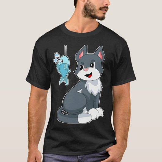 猫の漁師 釣り Tシャツ (正面)