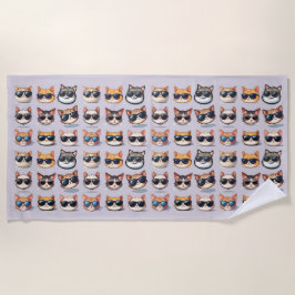 猫の熱狂ライトパープルキャットテーマビーチタオル ビーチタオル