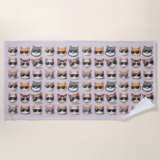 猫の熱狂ライトパープルキャットテーマビーチタオル ビーチタオル