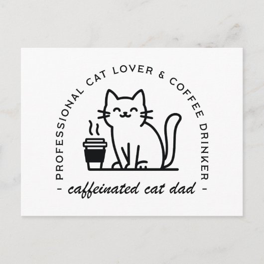 猫の父とコーヒー好きの面白いヒップスター男性 ポストカード (正面)