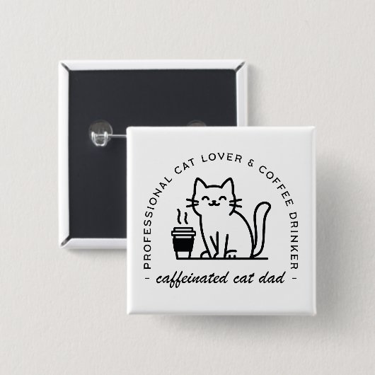 猫の父とコーヒー好きの面白い 缶バッジ (正面&裏面)