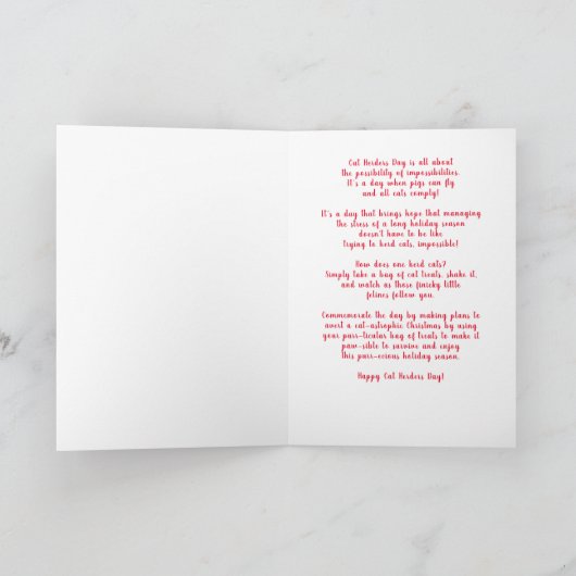 猫の牧者の日12月15日豚のサンタ飛んでいるー シーズンカード (内部)