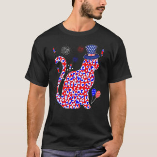猫の独立記念日 アメリカ国旗 ヒョウ柄猫 7月4日 Tシャツ