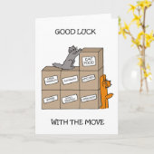 猫の猫の動きが幸せ カード (黄色い花)