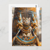 猫の王がファラオの王座に ポストカード (正面/裏面)