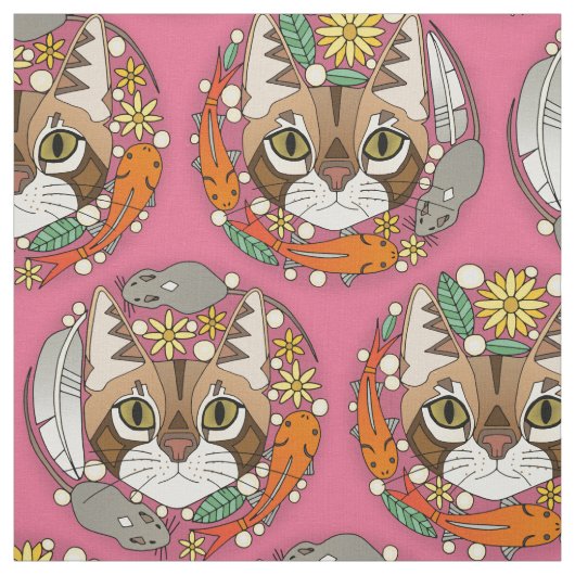 猫の生活のピンク ファブリック (見本)
