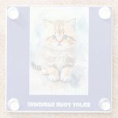 猫の画像テキスト 青 ガラスコースター (裏面)